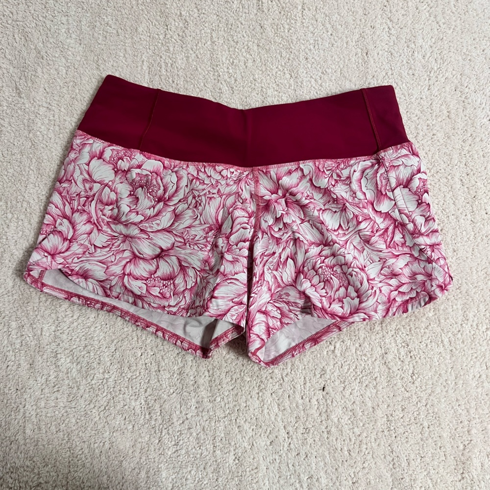 Pink floral lulu lemon shorts